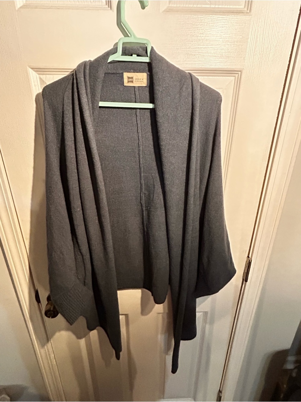 Women's Open-Front Gray Draped Cardigan Sweater